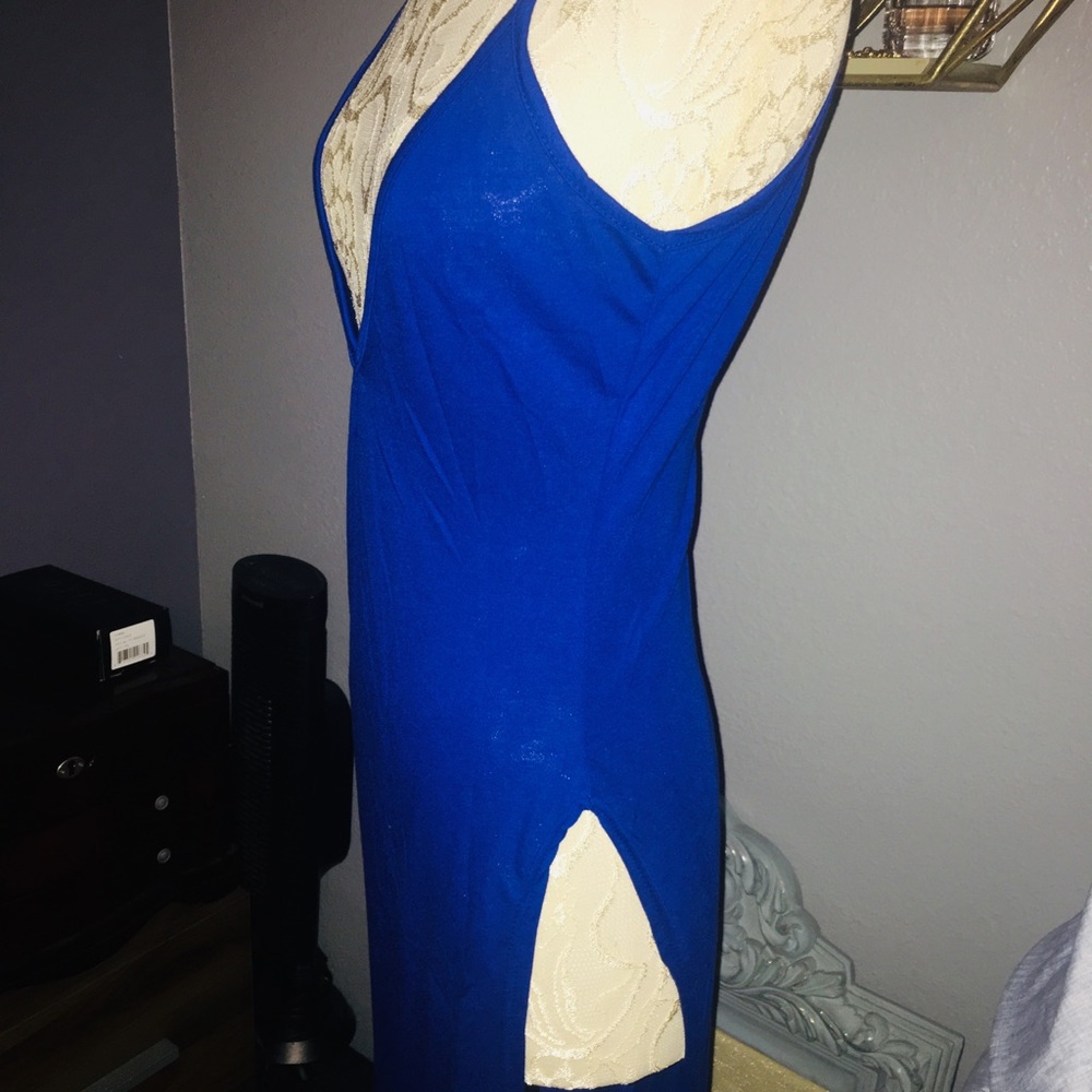 Long Sexy Plunging Neckline Bodycon Dress w/ Slit - Picture 8 of 8